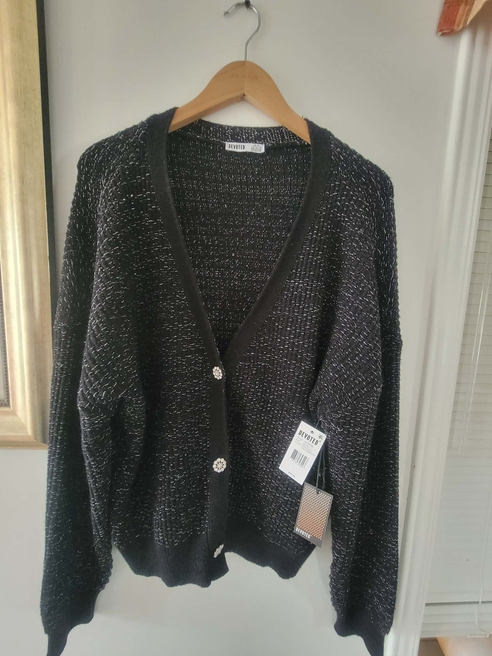 Devoted Black Sparkle Button Front V-Neck Cardigan